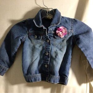 Girls Blue Denim Jacket with Pink Flower Accent